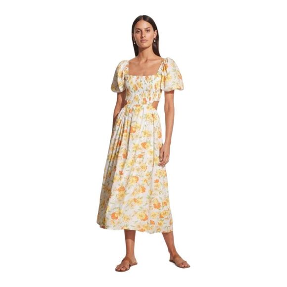 FTB Puff Sleeve Cutout Midi Dress Boho Vintage-Inspired Easy Day Out Style Sz M - Picture 7 of 16